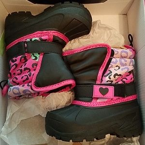 Toddler Girls Black/Pink/Animal Winter Snow Boots
